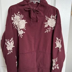 Johnny Was Sweatshirt * Sz XXL * Maroon w/cream embroidery * kangaroo pocket *